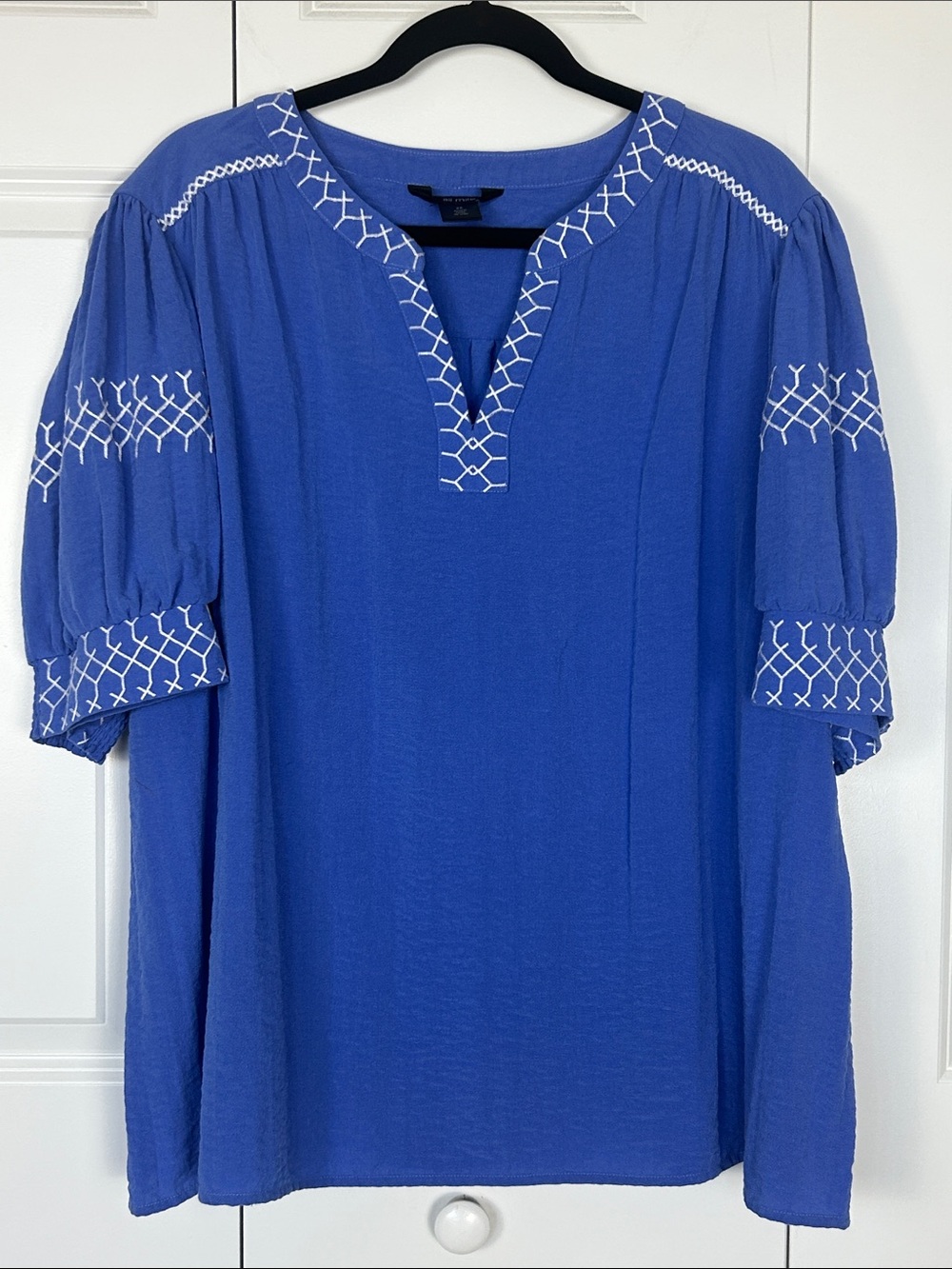 Ali Miles Royal Blue Embroidered Split-Neck Tunic Size 2X